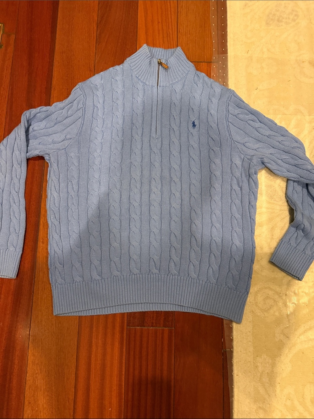 Polo by Ralph Lauren Light Blue Cable-Knit Half-Zip Sweater